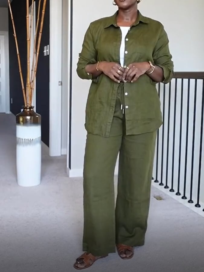 Women'S Casual Cotton And Linen Trousers Suit