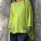 Women'S Casual Solid Color Round Neck Cotton And Linen Top