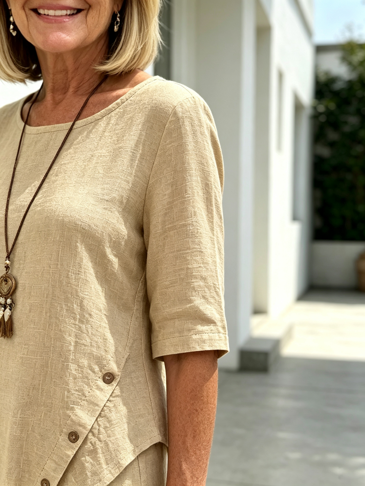 2Pcs Cotton and Linen Irregular Hem Trousers Set Button Half Sleeve Shirt Loose Two-piece Set
