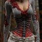 Women's Vintage Halloween Pattern Rose Linen Blend Art T-shirt
