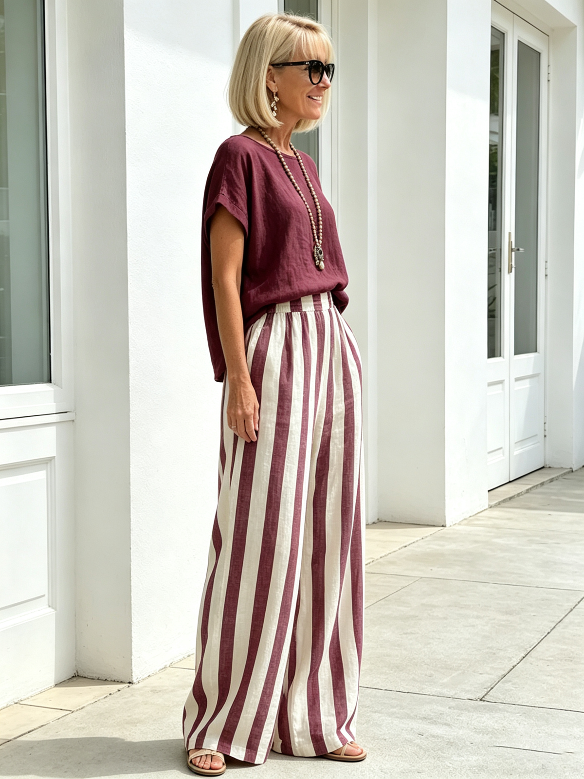 2Pcs Striped Cotton and Linen Two-piece Set