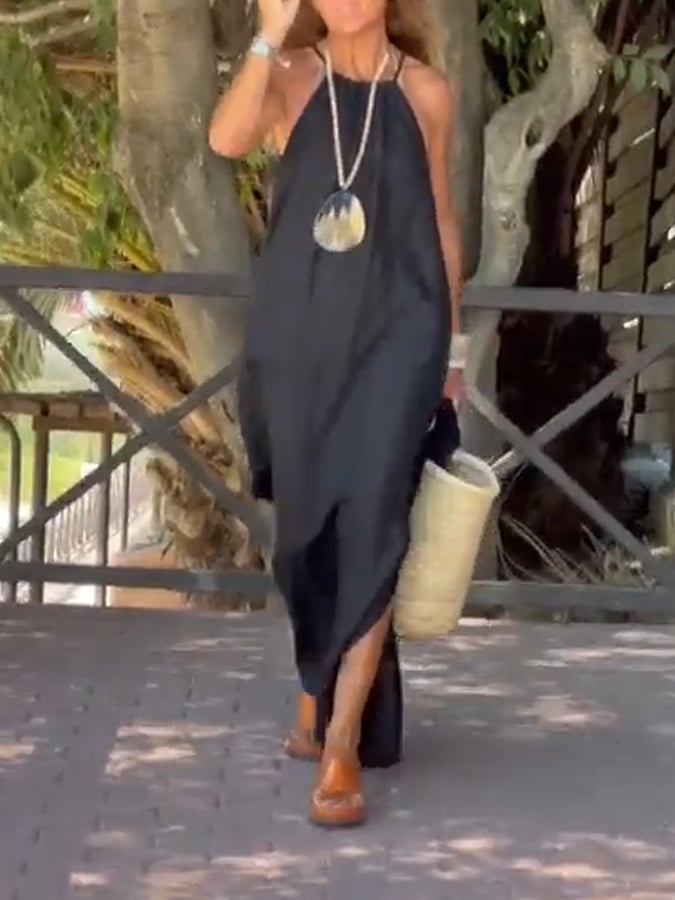 Women'S Casual Cotton And Linen Suspender Maxi Dress