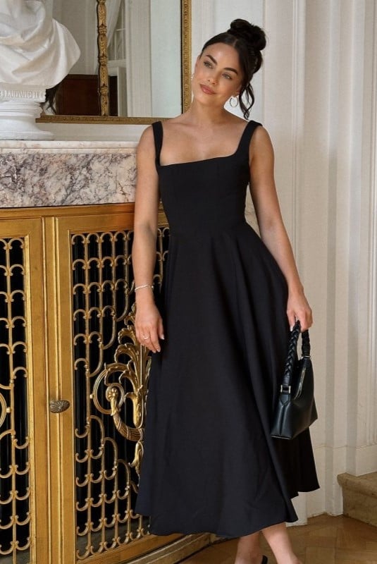 High Waist Square Neck Midi Dress