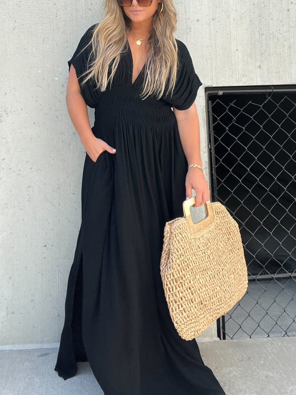 New Slit V-Neck Effortless Maxi Long Dress (Buy 2 Free Shipping)-Pink Laura