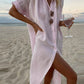 Women's Casual Solid Color Long Sleeve Mid-Length Cotton and Linen Shirt Dress