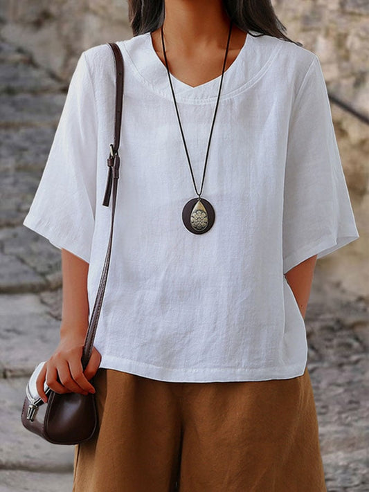 Women'S Casual Solid Color Short-Sleeved Loose Top