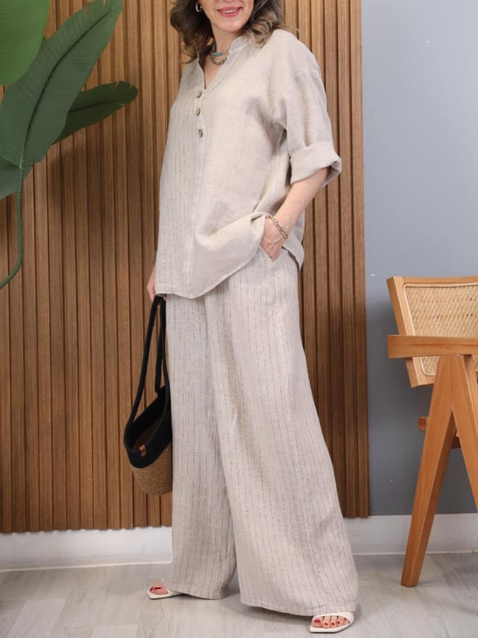 Women'S Casual Striped Wide Leg Pants Set