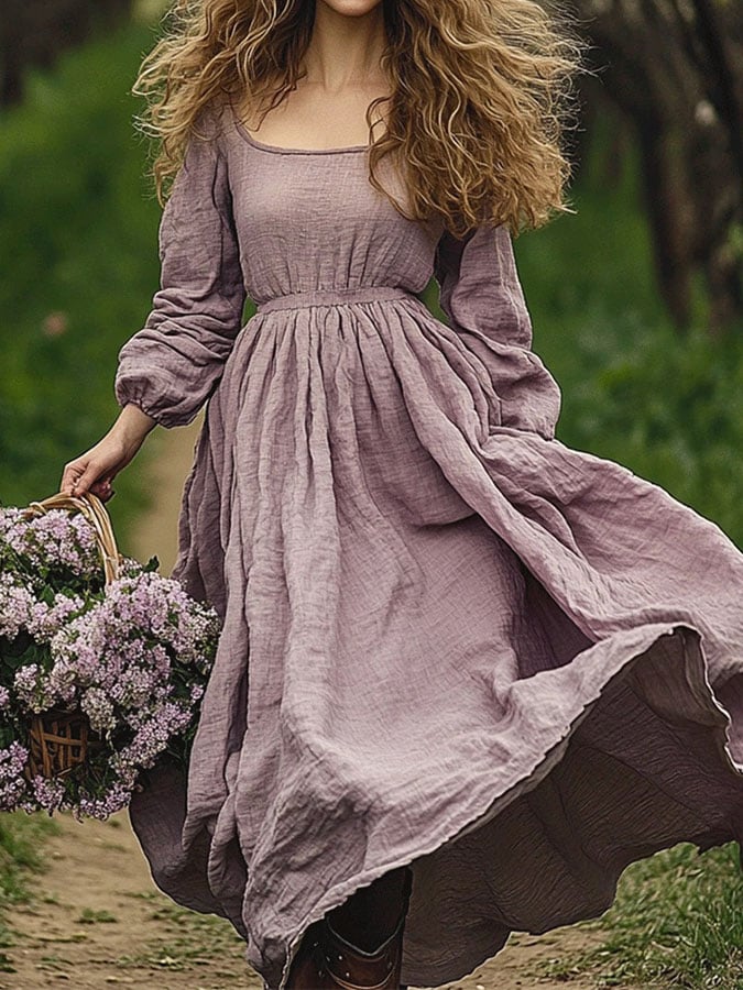 Women's Purple Retro Square Neck Dress