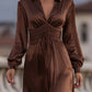Mooyius Satin Cinched Waist Maxi Dress In Mocha Brown