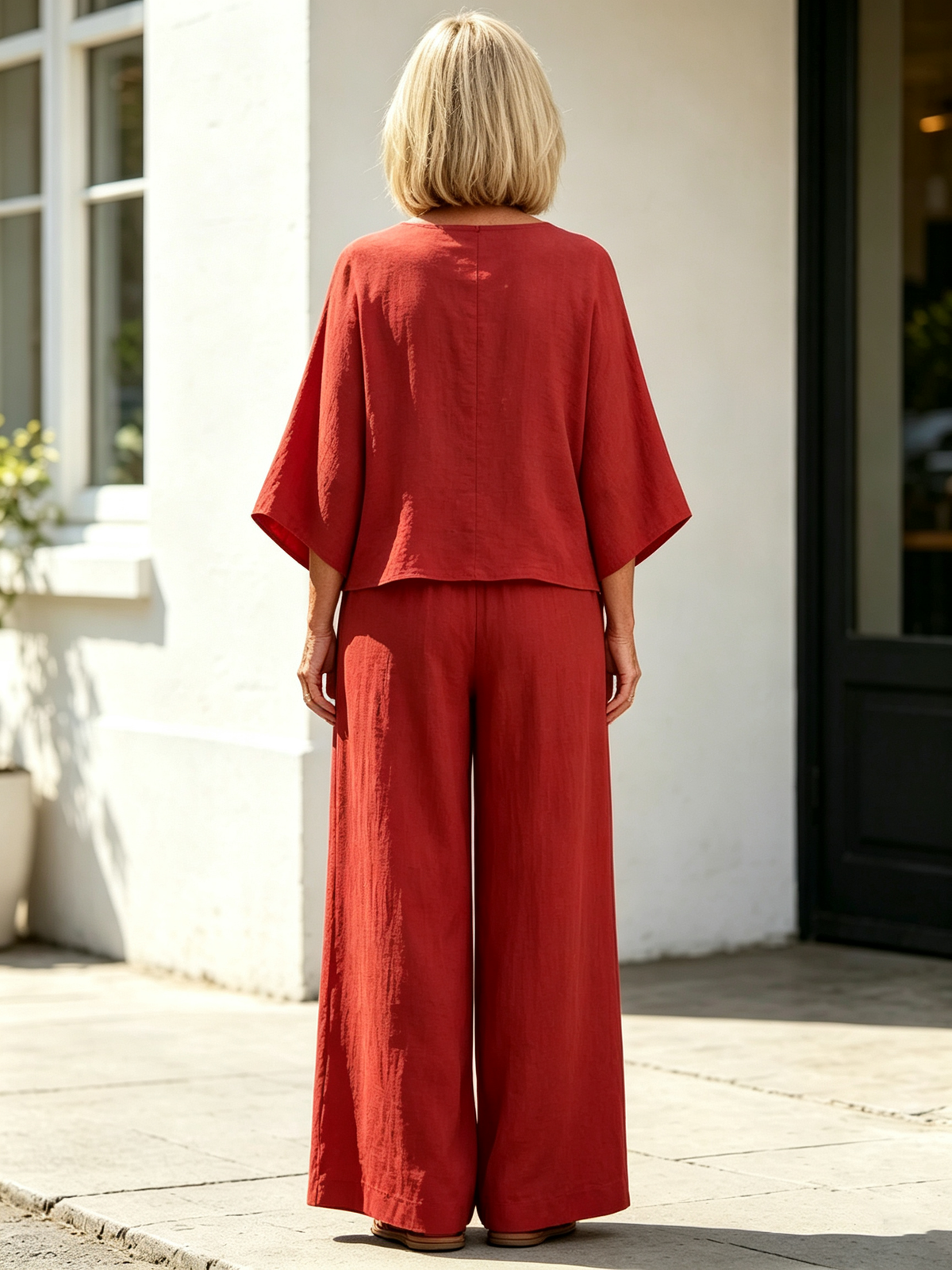 2Pcs OL style temperament women's clothing collage cotton and linen seven-quarter sleeve set size supply