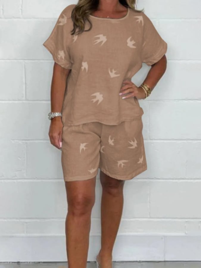Women'S Casual Loose Printed Shorts Suit