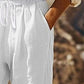 Women's Casual Regular Drawstring Pocket Cotton and Linen Pants