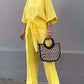 Women'S Casual Single-Breasted Shirt + Characteristic Strappy Wide-Leg Pants Suit