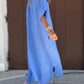 Women'S Casual Solid Color Short-Sleeved V-Neck Cotton And Linen Dress