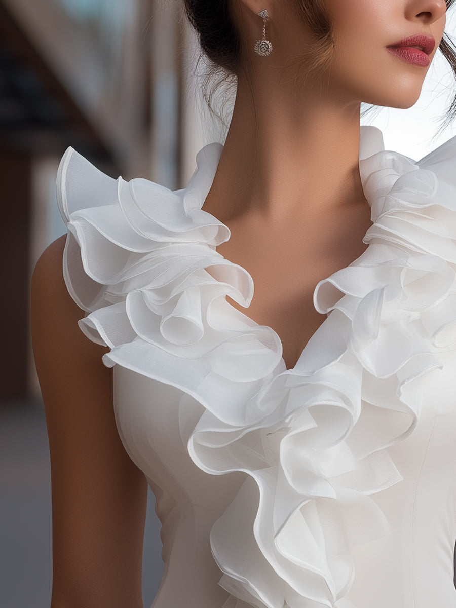 Sleeveless Chiffon Ruffled V-Neck Top
