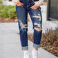 Tummy Control Distressed Cuffed Boyfriend Jeans (Buy 2 Free Shipping)