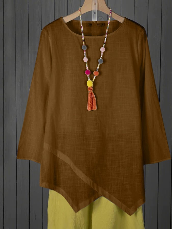 Women's Casual Loose And Versatile Solid Color Long Sleeved Top