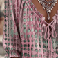 Women 3/4 Sleeve V-Neck Polka Dot Lace Up Blouse