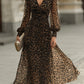 Leopard Print Wrap Midi Dress With Long Sleeves