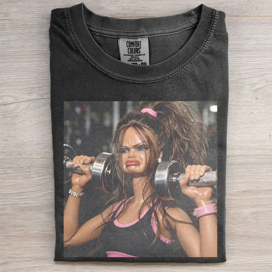 FUNNY GYM DOLL GIRL FACE MEME TEE