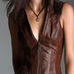 Chocolate Brown Eco Leather Zip-Front Mini Dress With Utility Pockets