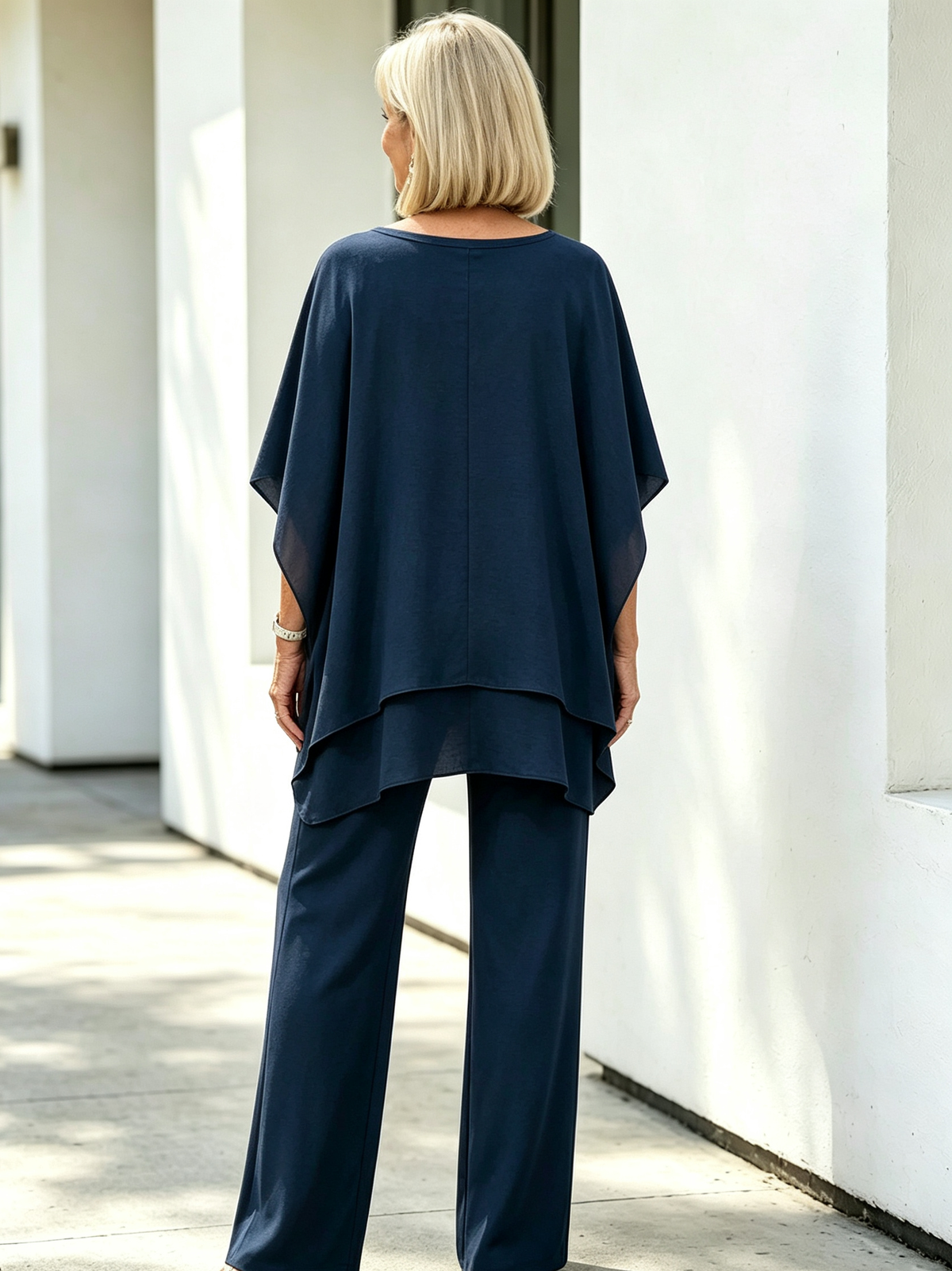 2Pcs Chiffon Bat Half-sleeve Temperament Elegant Women's Casual V-neck Two-piece Set
