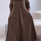 Women's Casual Solid Color V-Neck Long Sleeve Cotton and Linen Dress