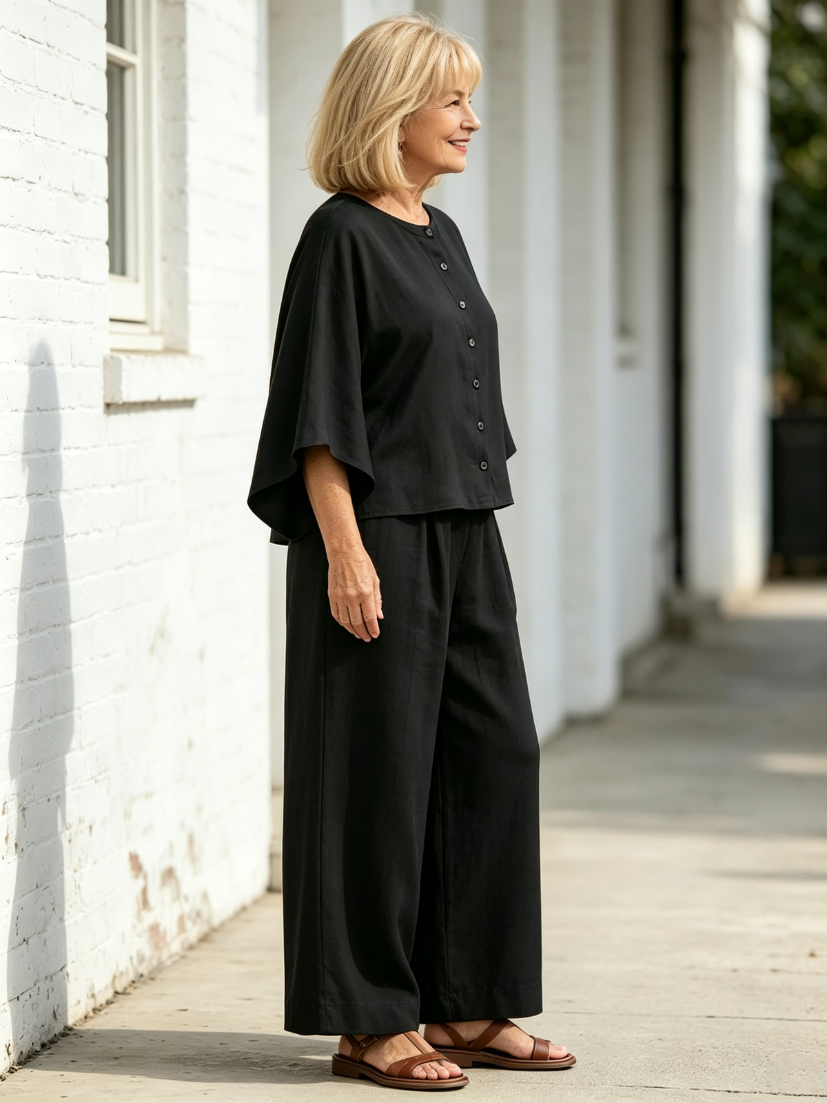 2Pcs Women's Suit Casual Women's Clothing Cotton and Linen Wide-leg Pants Suit