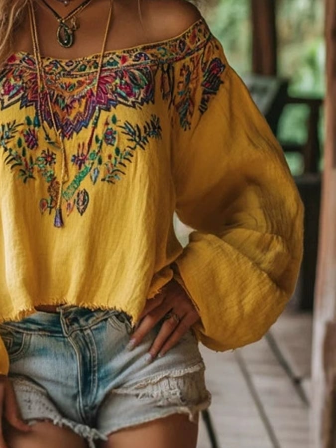 Women's Vintage Loose Comfort Off Shoulder Shirt