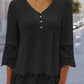 Women'S Casual Solid Color Lace Sleeve Top