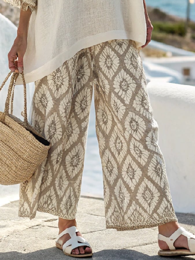 Women'S Loose Casual Tassel Print Elastic Waist Pants Set