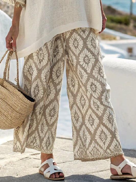 Women'S Loose Casual Tassel Print Elastic Waist Pants Set