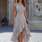 Halter Neck High-Low Ruffle Hem Maxi Dress