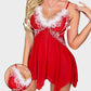 Christmas Mesh Lace Trim Sexy Nightgown