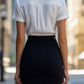 Chic White Button-Up Blouse And Black Pencil Skirt Set