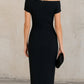 Minimalist Black Asymmetric One-Shoulder Midi Dress