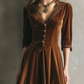 Vintage Three-Quarter Sleeves Lace Velvet Midi Dress