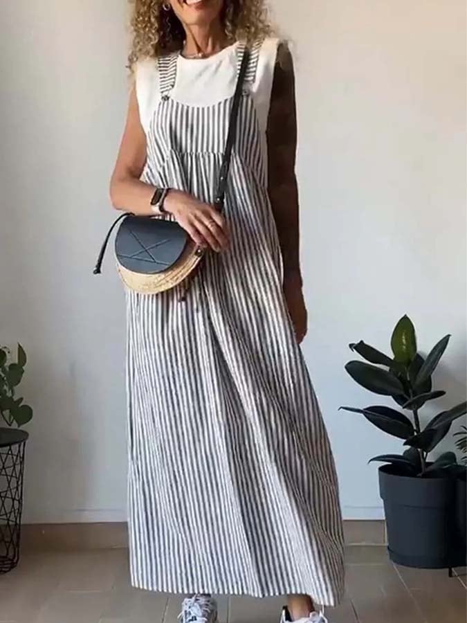 Women'S Casual Striped Suspender Dress