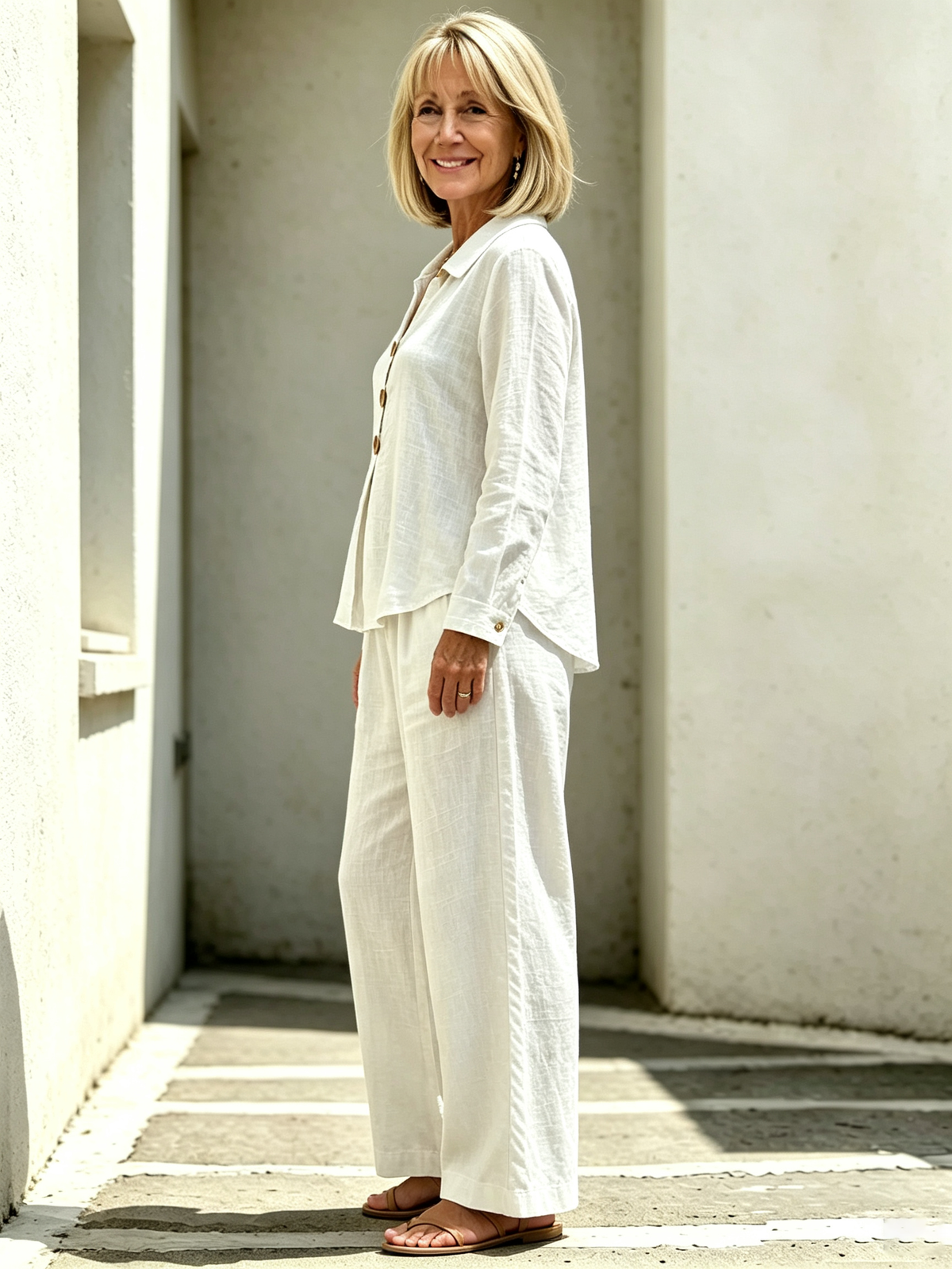 2 Piece Casual Outfit Set, Polo Collar Long Sleeve Button Front Blouse, Loose Solid Color Top, Elastic High Waist Wide Leg Trousers, Full Length Palazzo Pants, Soft Lightweight Textured Fabric, Relaxed Fit Matching Suit for Daily Wear, Vacation and Commut