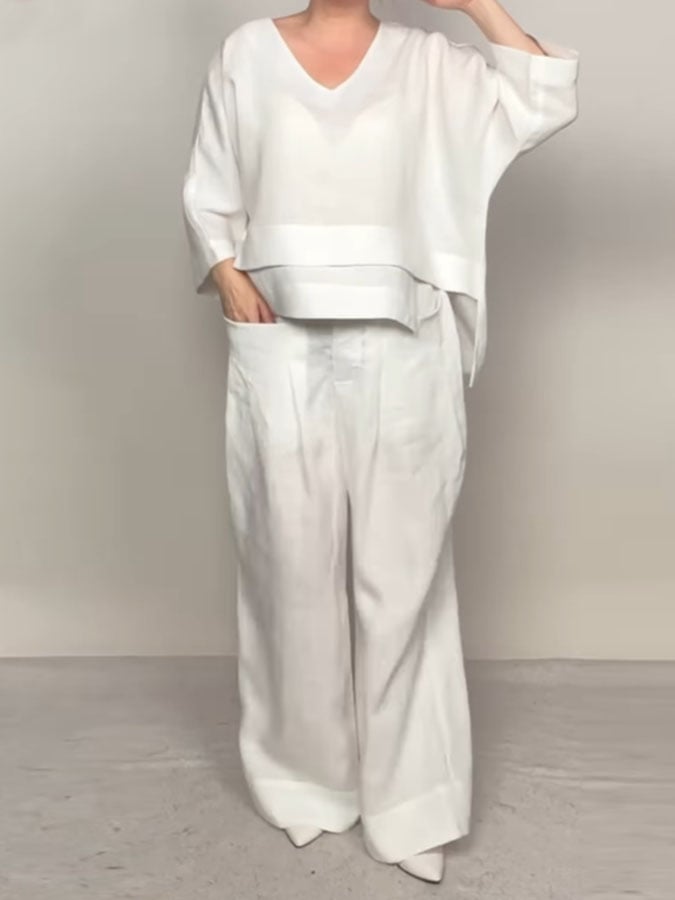 Women'S Casual Solid Color Irregular Cotton And Linen Suit