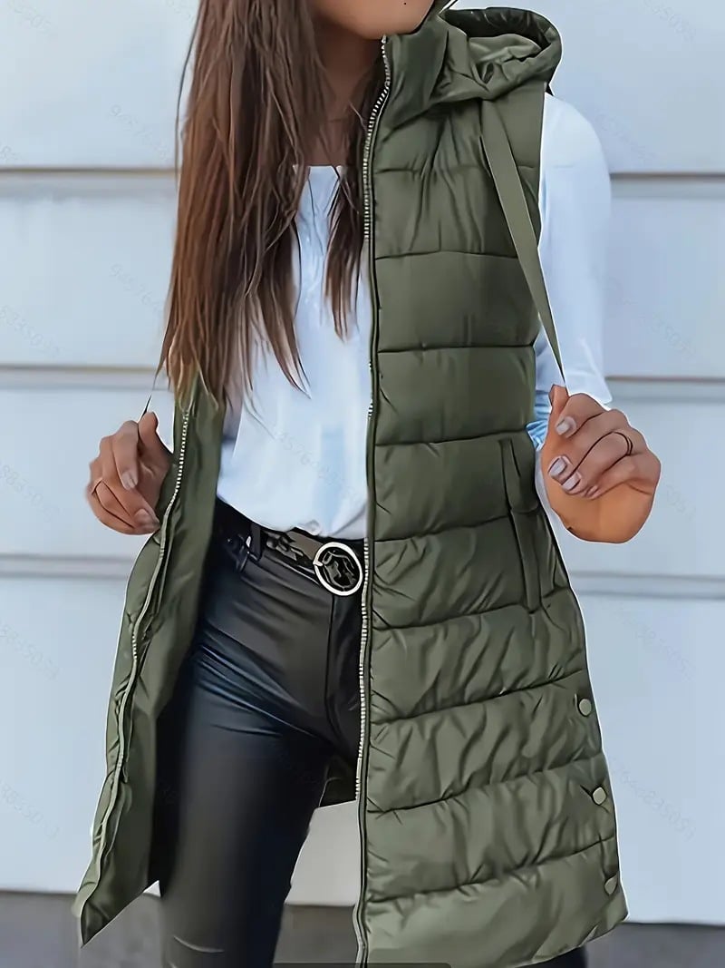 ❄️Women Long Puffer Vest 👗 | Solid Color | Sleeveless | Hooded | Winter Wear 💕（BUY 2 FREE SHIPPING)）