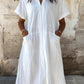 Women'S Casual Spring And Summer Loose V-Neck Solid Color Cotton And Linen Dress