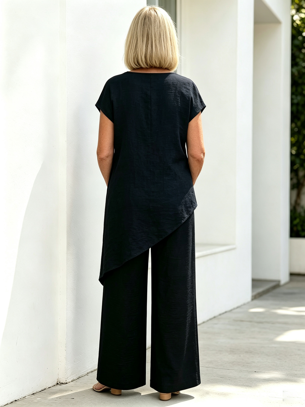 Casual Solid Color Asymmetrical Hem Top in Stock