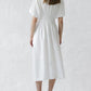 Women's Solid Color Gathered Waist Button Linen Dress