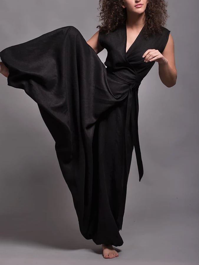 Women's Casual Solid Color Wrap Harem Jumpsuit