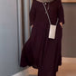 Women's Casual Solid Color V-Neck Long Sleeve Cotton and Linen Dress