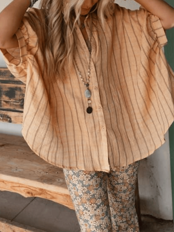 Women'S Striped Loose Cotton And Linen Shirt