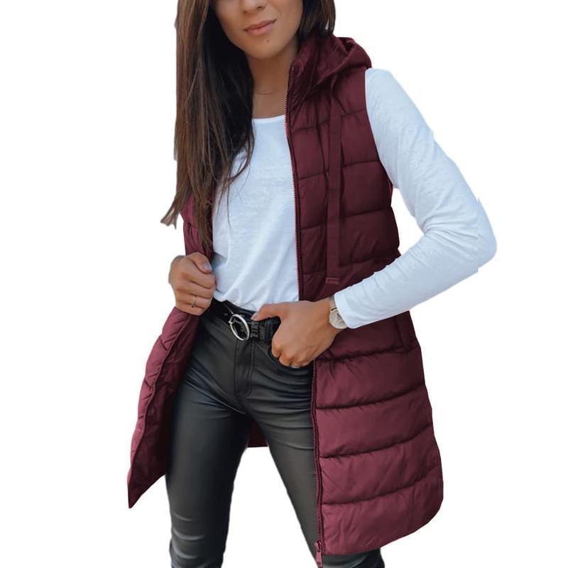 ❄️Women Long Puffer Vest 👗 | Solid Color | Sleeveless | Hooded | Winter Wear 💕（BUY 2 FREE SHIPPING)）