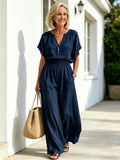 2Pcs Solid Color Loose Temperament V-neck Casual and Comfortable Cotton and Linen Two-piece Set
