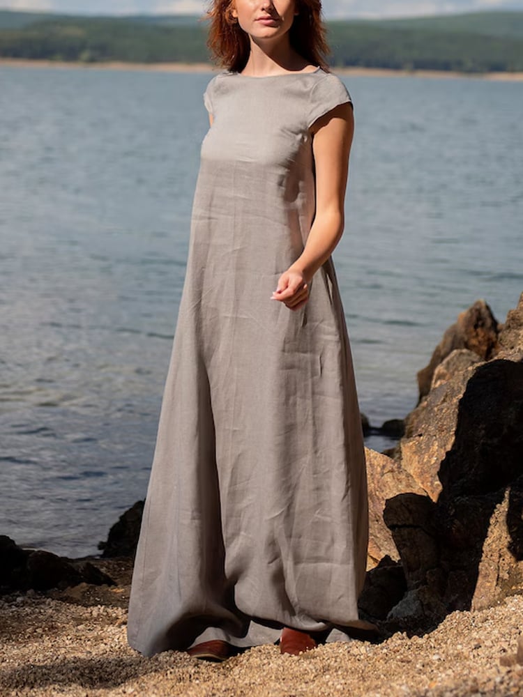 Women's Casual Solid Linen A-Line Maxi Dress